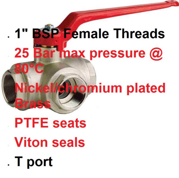 1" BSP FxFxF "T" Port 3 Way Brass Tap 400-1044