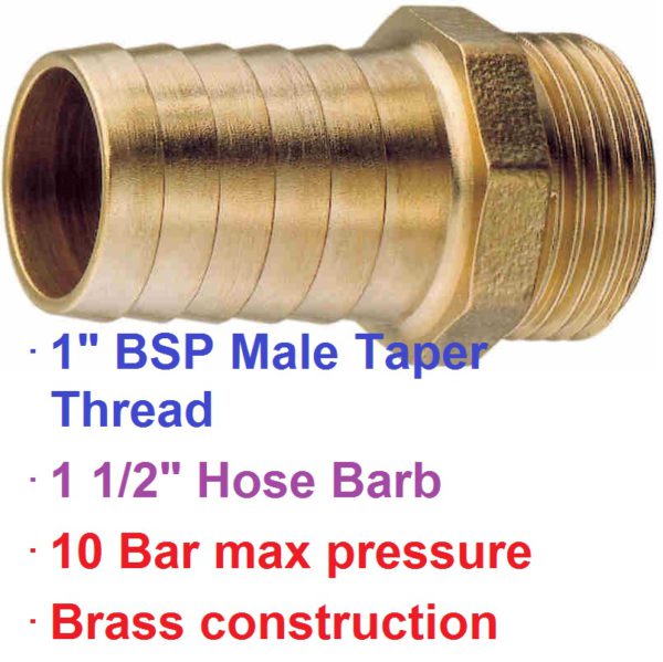 1" BSP Male x 1 1/2" Brass Hose Barb 1-76035