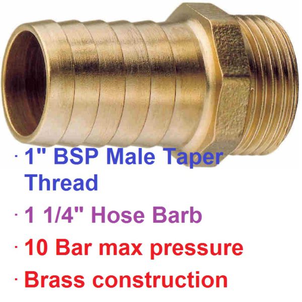 1" BSP Male x 1 1/4" Brass Hose Barb 1-76033