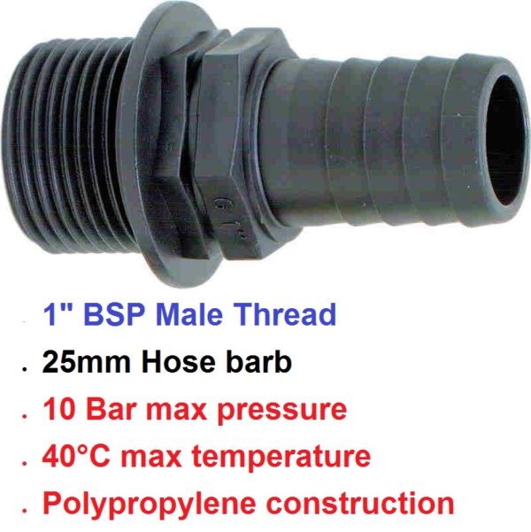 1" BSP Male x 25mm Hose Tail POLY 8001252