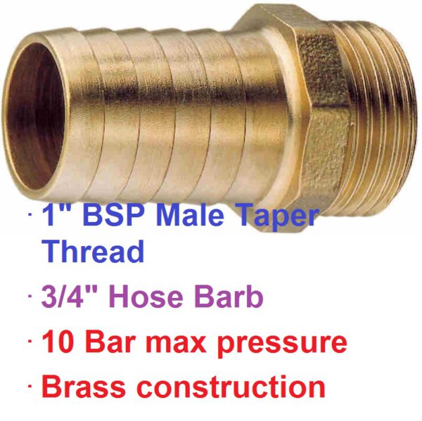 1" BSP Male x 3/4" Brass Hose Barb 1-76028