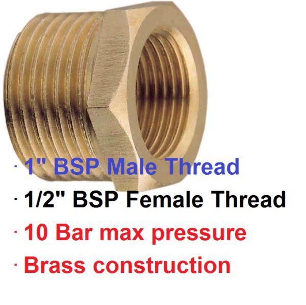 1" BSP M x 1/2" F Brass Reducing Bush 1-73220