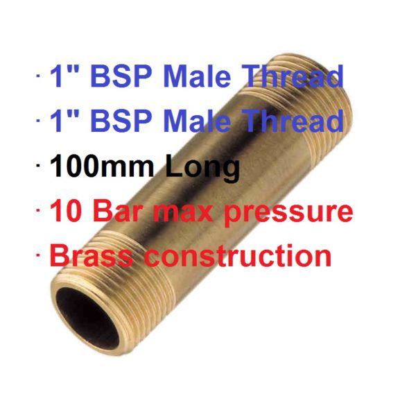 1" BSP M x 1" M x 100mm Brass Nipple 1-73113
