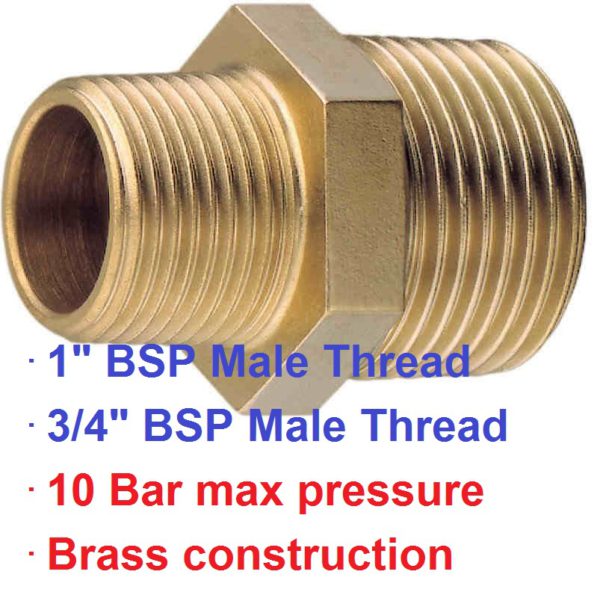 1" BSP M x 3/4" M Brass Reducer Nipple 1-74003