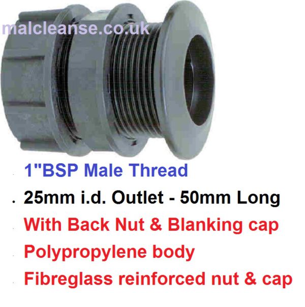 1" BSP Polypropylene Threaded Tank Fitting 8051251