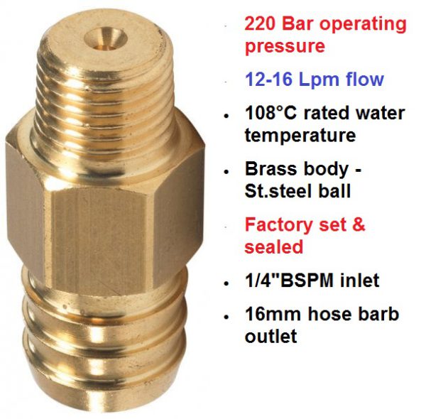 220 Bar 12-16 LPM VS28 Mini Safety Relief Valve 60.0555.22