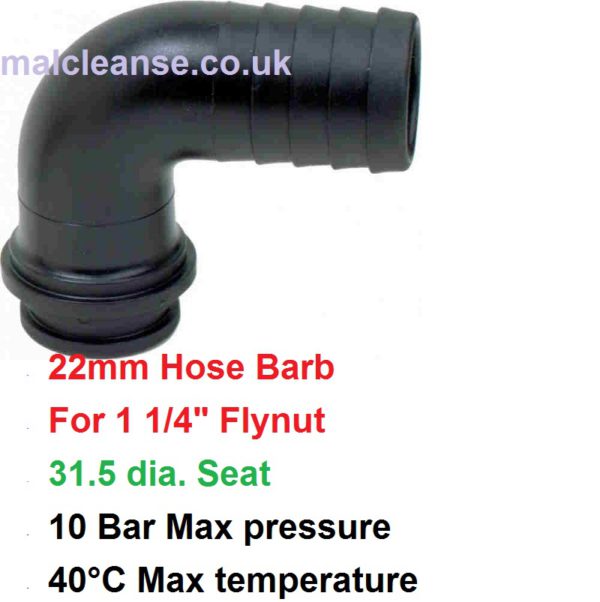 22mm Barb Hose Tail Elbow for 1 1/4" Flynut 8012300