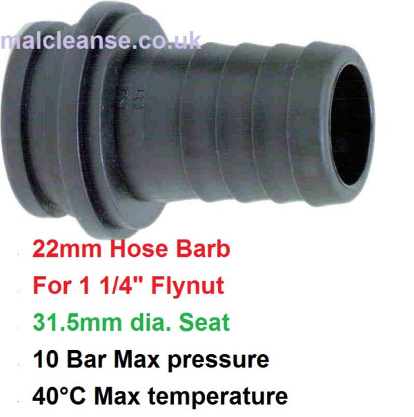 22mm Barb Hose Tail for 1 1/4" Flynut  8002300