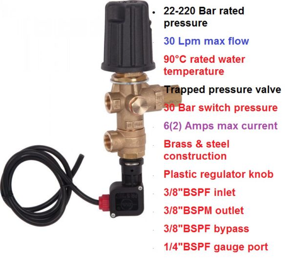 250 Bar 30 LPM VB9 Unloader Valve & Pressure Switch 60.2350.00