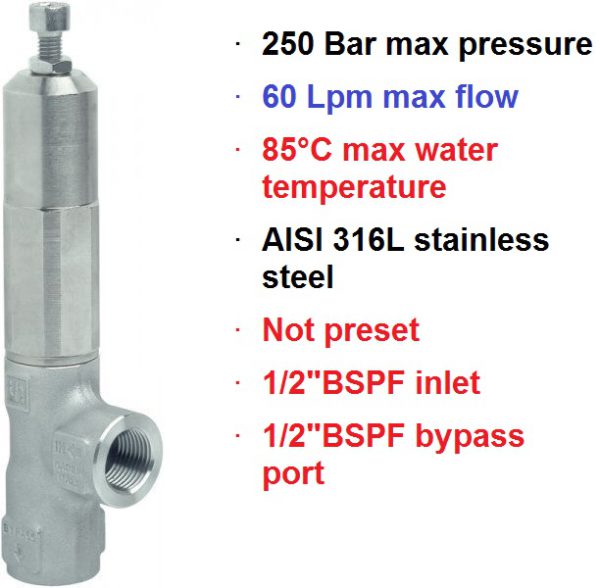 250 Bar 60 LPM SS Pressure Regulating Valve SX1
