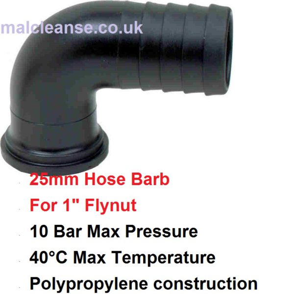 25mm Barb Flat Seat Elbow Flynut Hose Tail 8013250