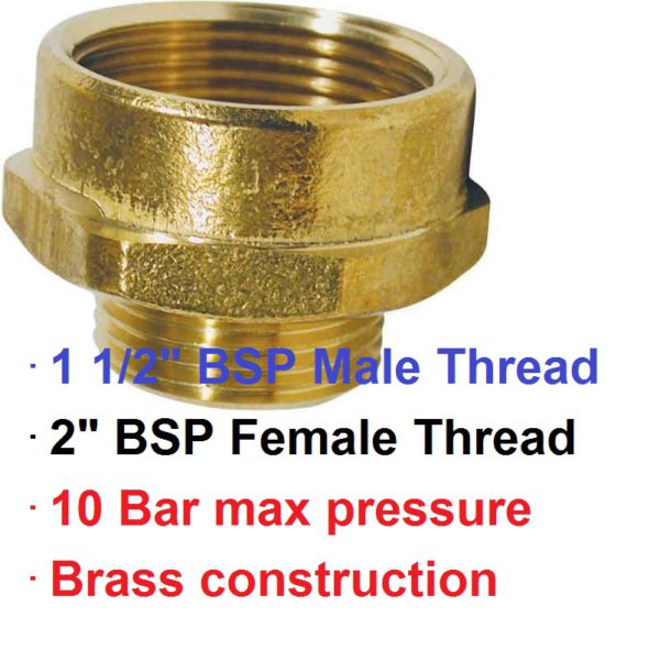 2" BSP F x 1 1/2" M Brass Reducing Nipple 1-76965