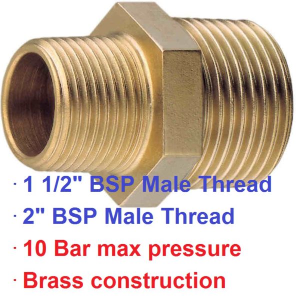 2" BSP M x 1 1/2" M Brass Reducer Nipple 1-74006