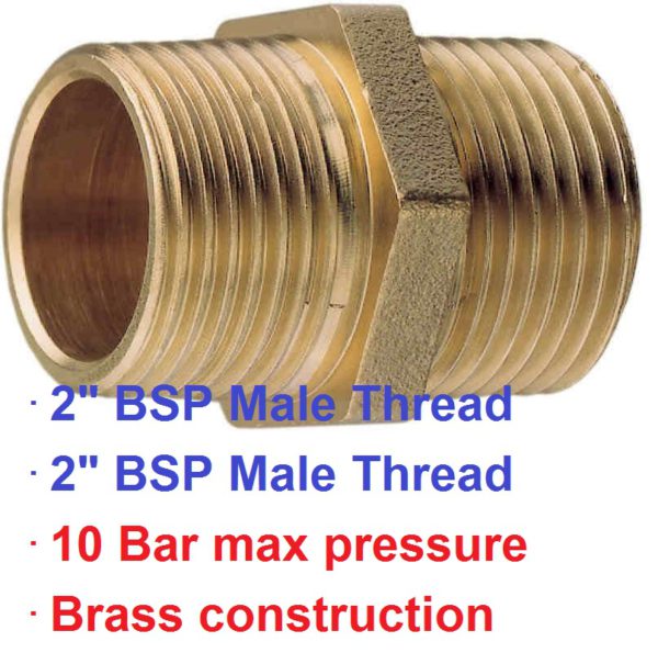 2" BSP M x 2" M Brass Equal Nipple 1-73060