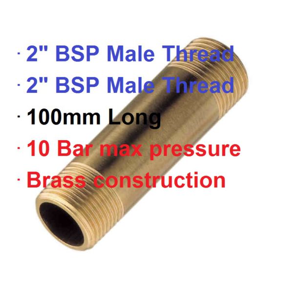 2" BSP M x 2" M x 100mm Brass Nipple 1-73116