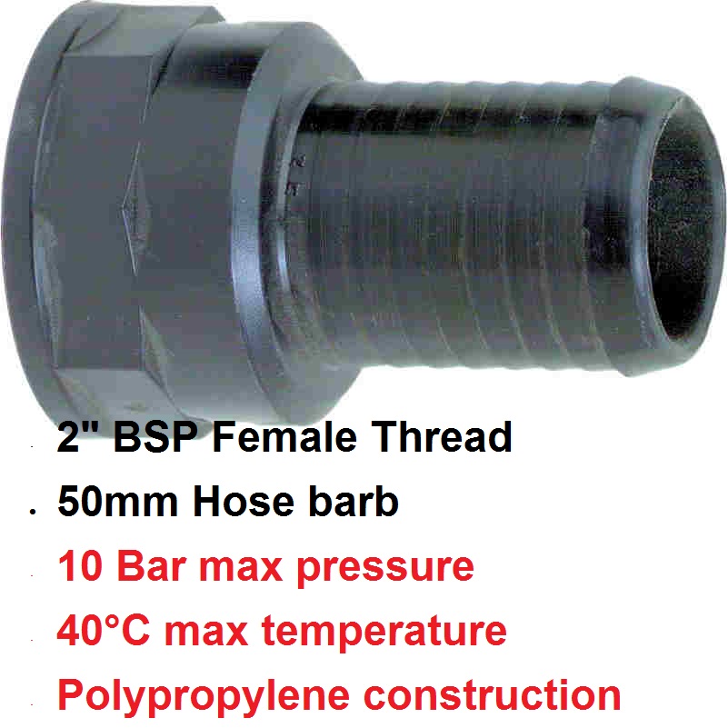 Female Hose Tail 2" BSP with 50MM Barb 