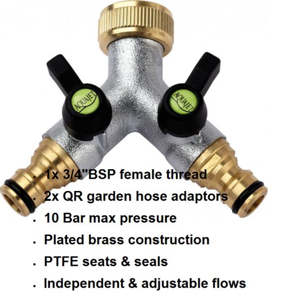 3/4" BSP Brass 2 Way Manifold & Valves & Quick Release 400-1082