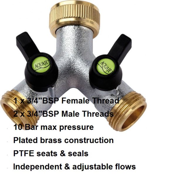 3/4" BSP Brass 2 Way Manifold with Valves & 3/4" Outlet 400-1083
