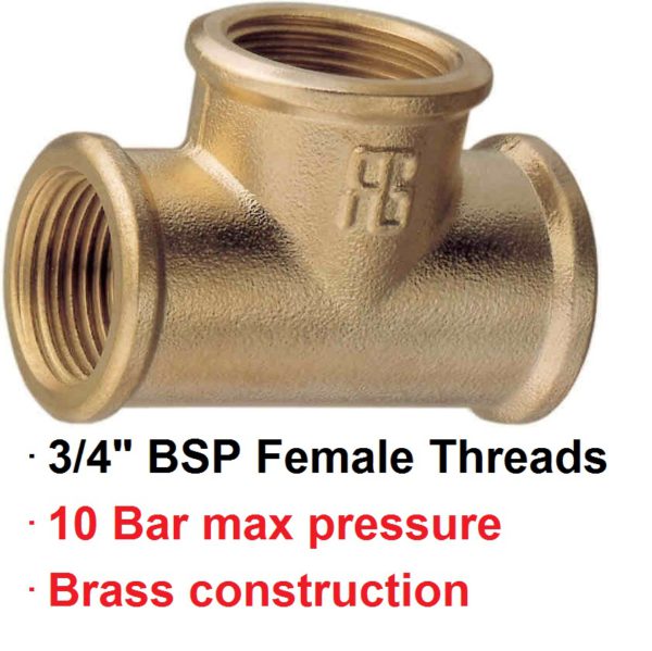 3/4" BSP Female Brass TEE 1-72820