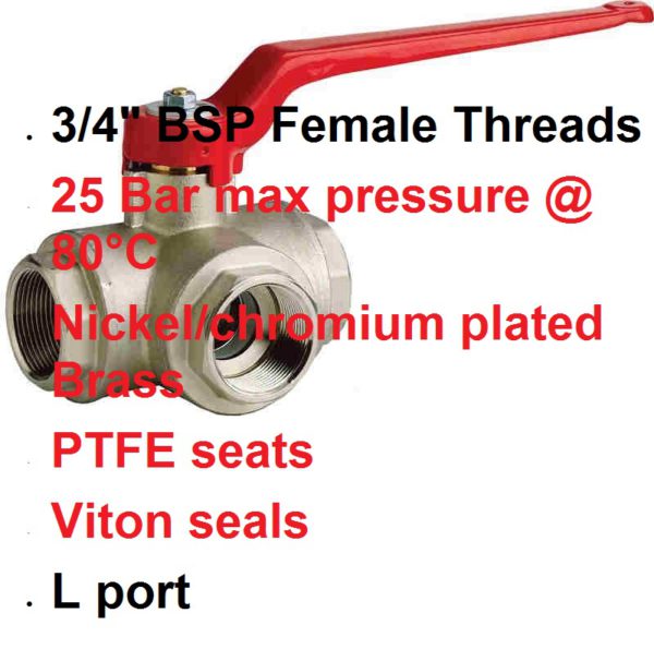 3/4" BSP FxFxF "L" Port 3 Way Brass Tap 400-1033