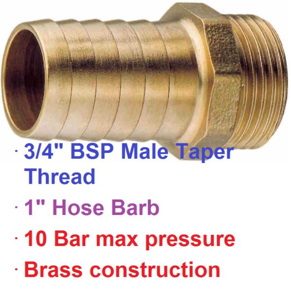 3/4" BSP Male x 1" Brass Hose Barb 1-76023