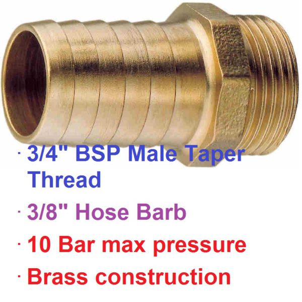 3/4" BSP Male x 3/8" Brass Hose Barb 1-76016