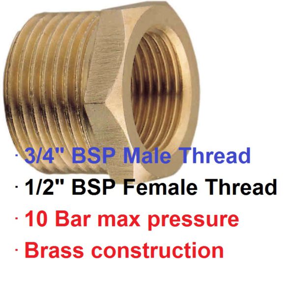 3/4" BSP M x 1/2" F Brass Reducing Bush 1-73210