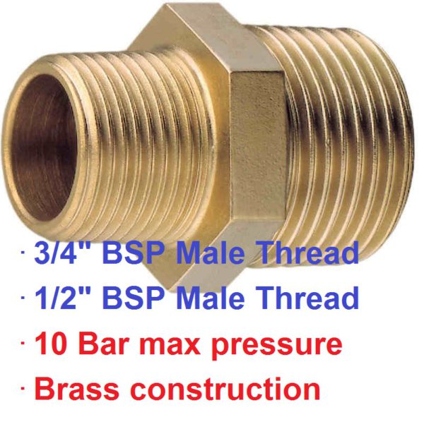 3/4" BSP M x 1/2" M Brass Reducer Nipple 1-74002