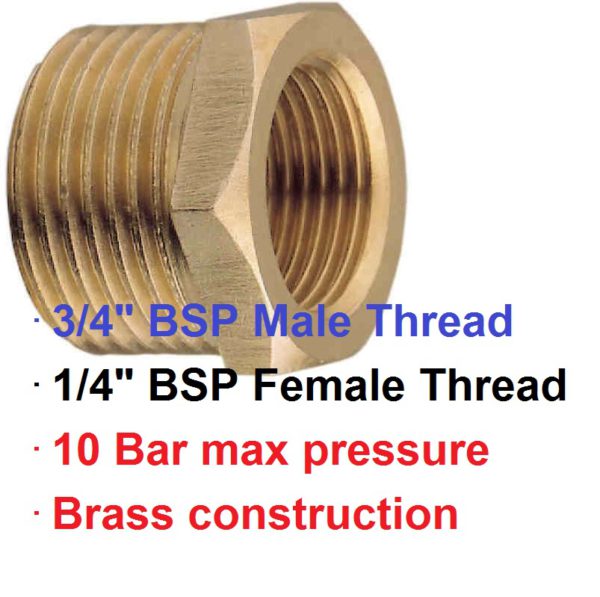 3/4" BSP M x 1/4" F Brass Reducing Bush 1-73206