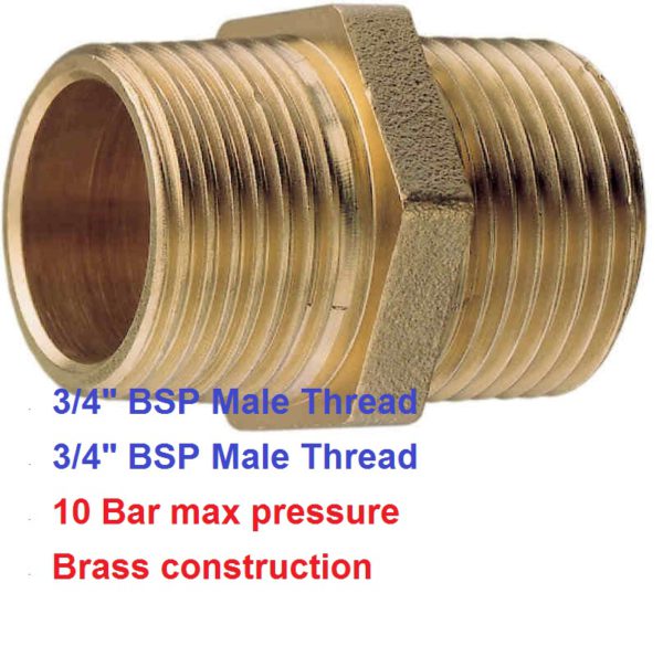 3/4" BSP M x 3/4" M Brass Equal Nipple 1-73020