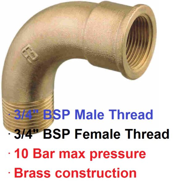 3/4" BSP Swept M x F Brass Elbow 1-72702