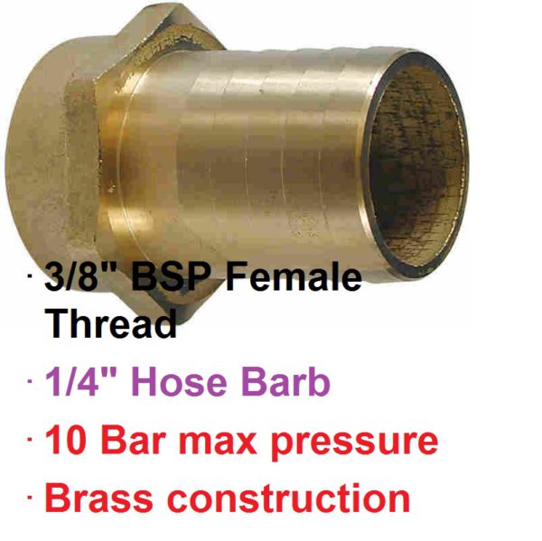 3/8" BSP Female x 1/4" Brass Hose Barb 1-76098