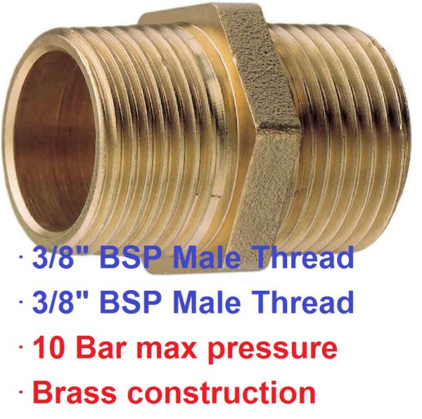 3/8" BSP M x 3/8" M Brass Equal Nipple 1-73000
