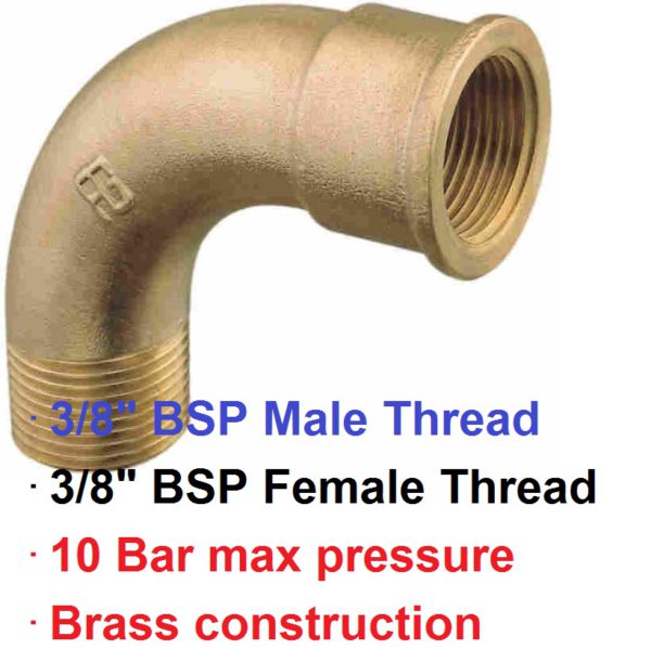 3/8" BSP Swept M x F Brass Elbow 1-72700