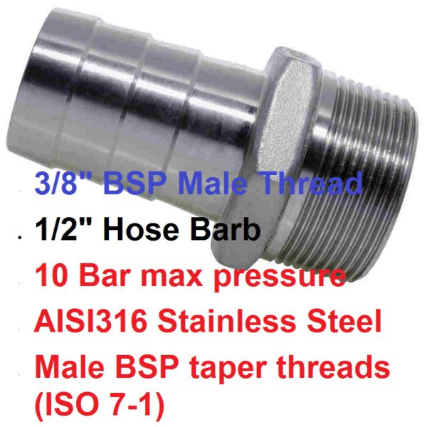 3/8" X 1/2" SS Hose Barb RHT0806