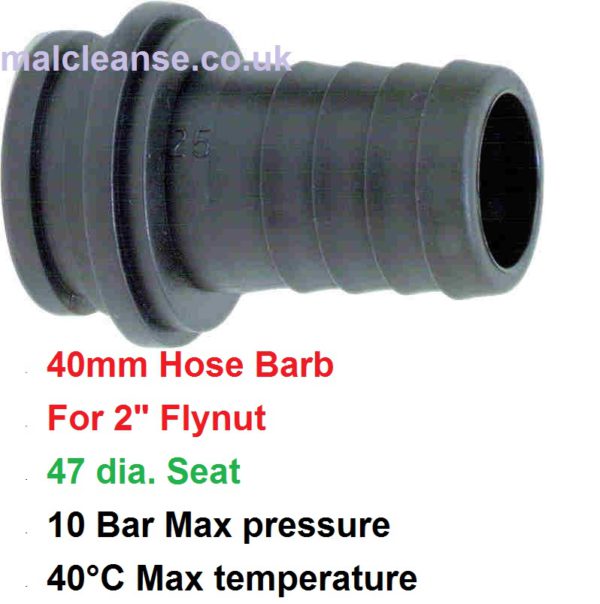 40mm Barb Hose Tail for 2" Flynut 8002400