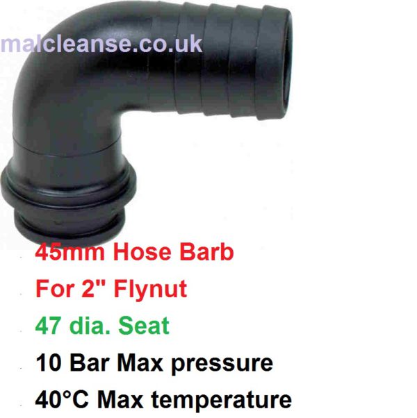45mm Barb Hose Tail Elbow for 2" Flynut 8012401