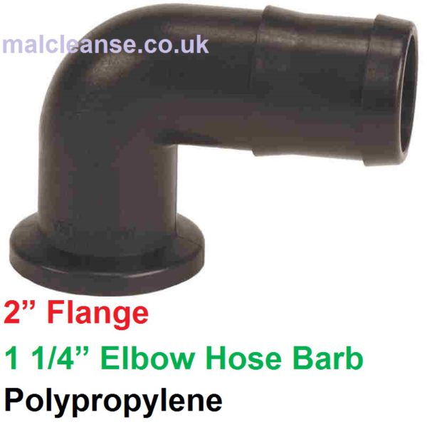 2" Flanged x 1 1/4" Elbow Hose Barb Coupling 9901-M200125BRB90
