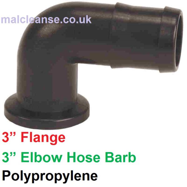 3" Flanged x 3" Elbow Hose Barb Coupling 9901-M300BRB90